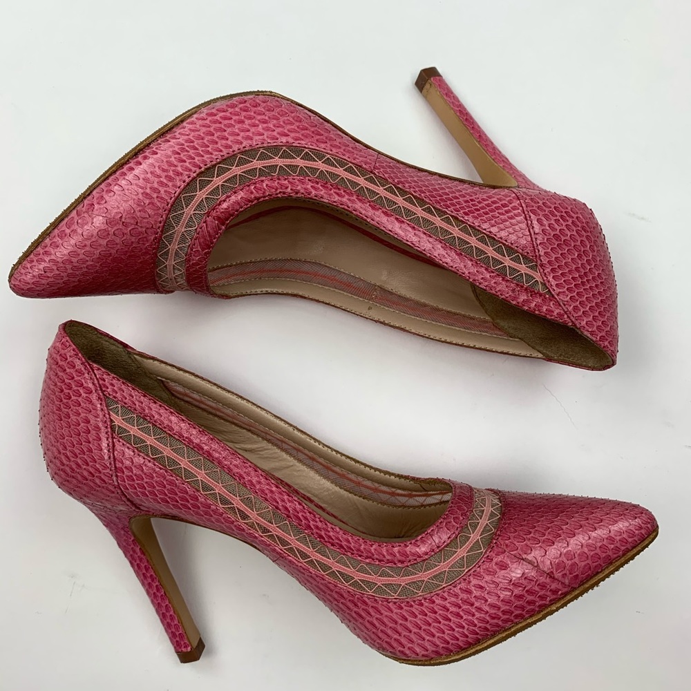 Pour La Victoire Pink Embossed Leather Heels Sz 7 - Picture 2 of 7